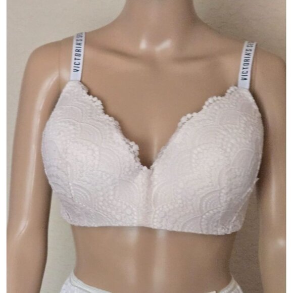 Victoria's Secret No Wire Wireless Lined white lace overlay size 36DDD - Picture 1 of 7